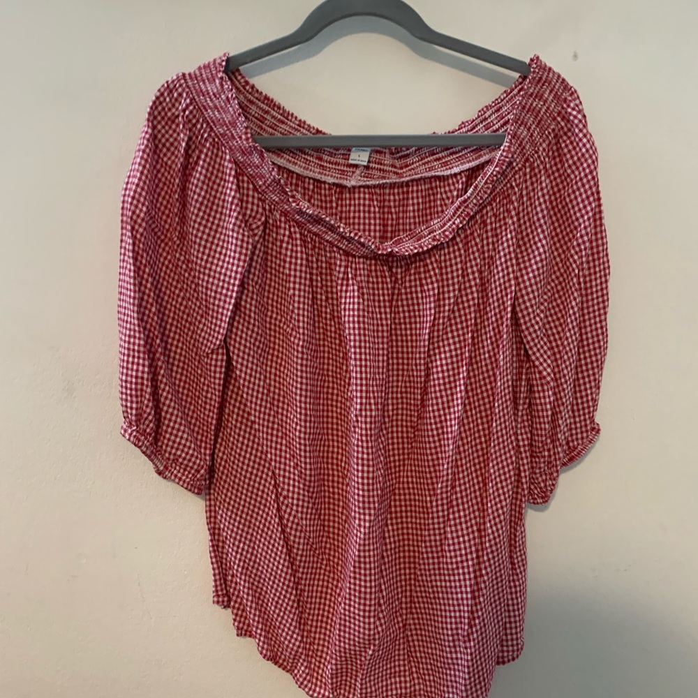 Red gingham off the shoulder top